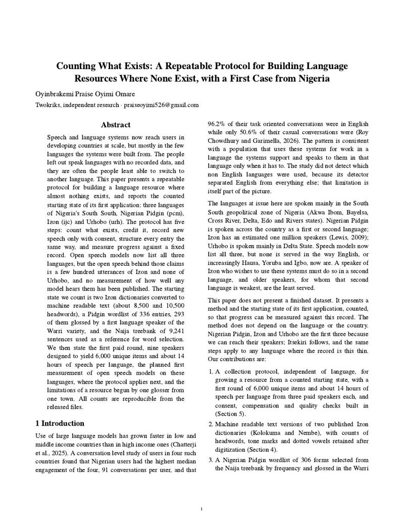 Page one of Counting What Exists