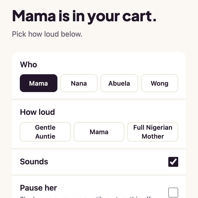 Mama Budget in a cart
